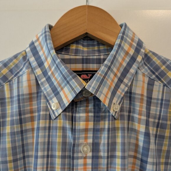 Vineyard Vines Slim-Fit Whale Shirt Men's Small Button-Down Blue Orange Plaid - Picture 4 of 13
